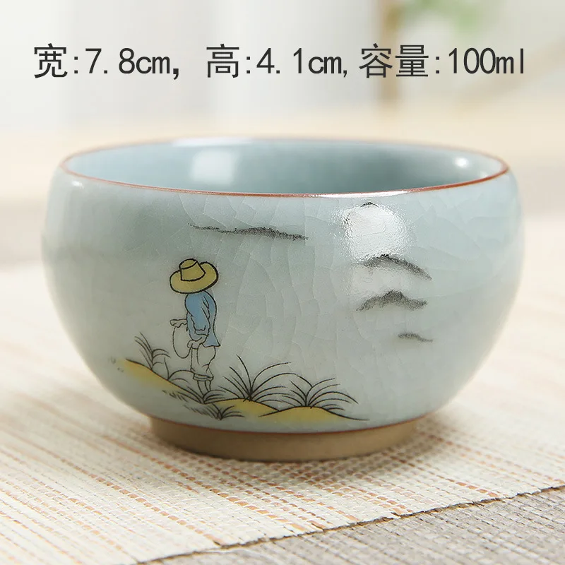 Ceramics your kiln ice crack ceramic tea cup master cup painted landscape painting tea cup - Color: Dark Khaki