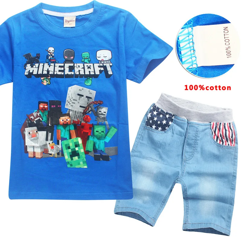 

Minecraft children's cartoon suit children's clothing baby sports suit 100% cotton children's girls short-sleeved T-shirt pants