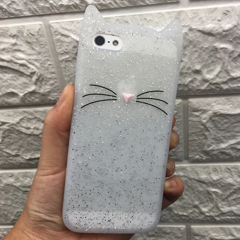 For iPhone 5 5S SE Case 3D Cute Cartoon Animal Beard Glitter Cat Ear Phone Cases For iPhone X 6 6S 7 8 Plus Silicon Soft TPU (7)