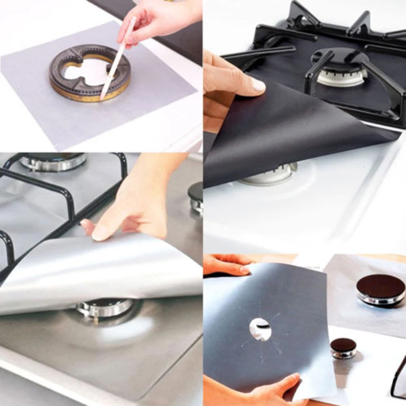 

4pcs Gas Protector Hob Liner Stove Top Protector Reusable Non-stick Kitchen Tool