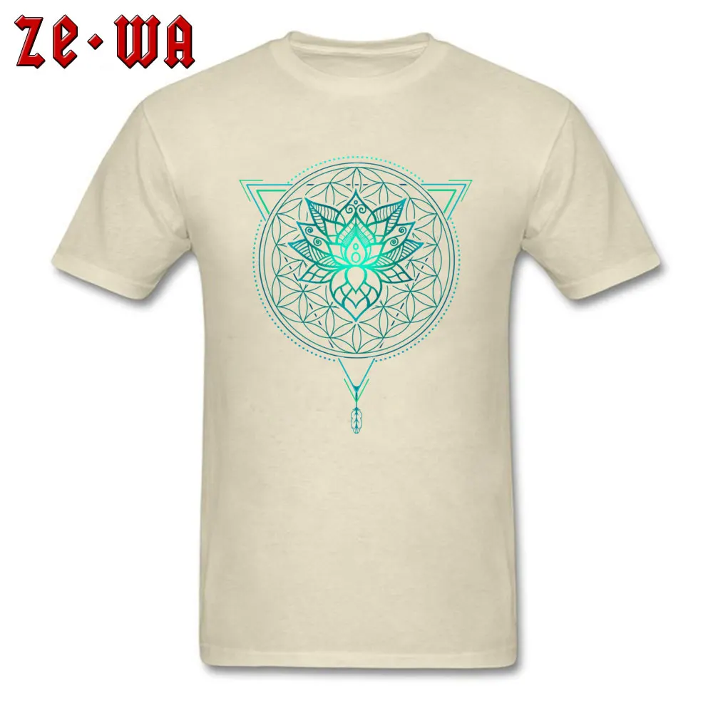 Oversized Men T Shirt Group cosie T Shirt 100% Cotton Short Sleeve Printing T-Shirt Crewneck Wholesale Lotus Flower of Life Mandala in Geometric Triangle beige