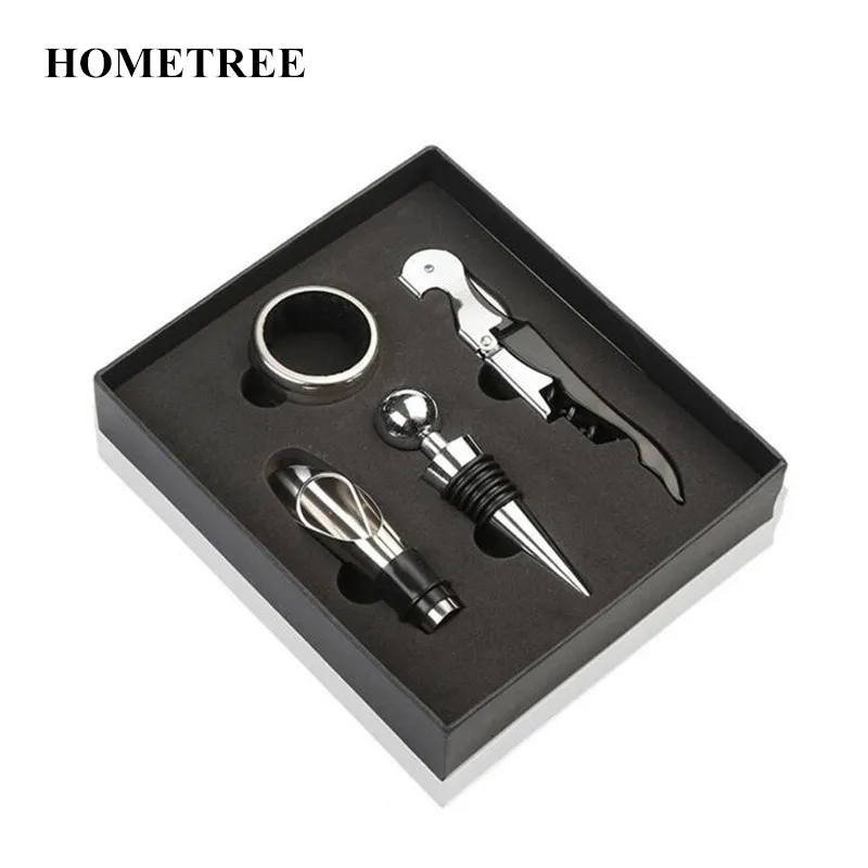 

HOMETREE Red Wine Opener Stainless Steel Pourer Wine Ring Bottle Plug Hippocampus Knife Bottle Opener 4 pcs/set Paper Box H92