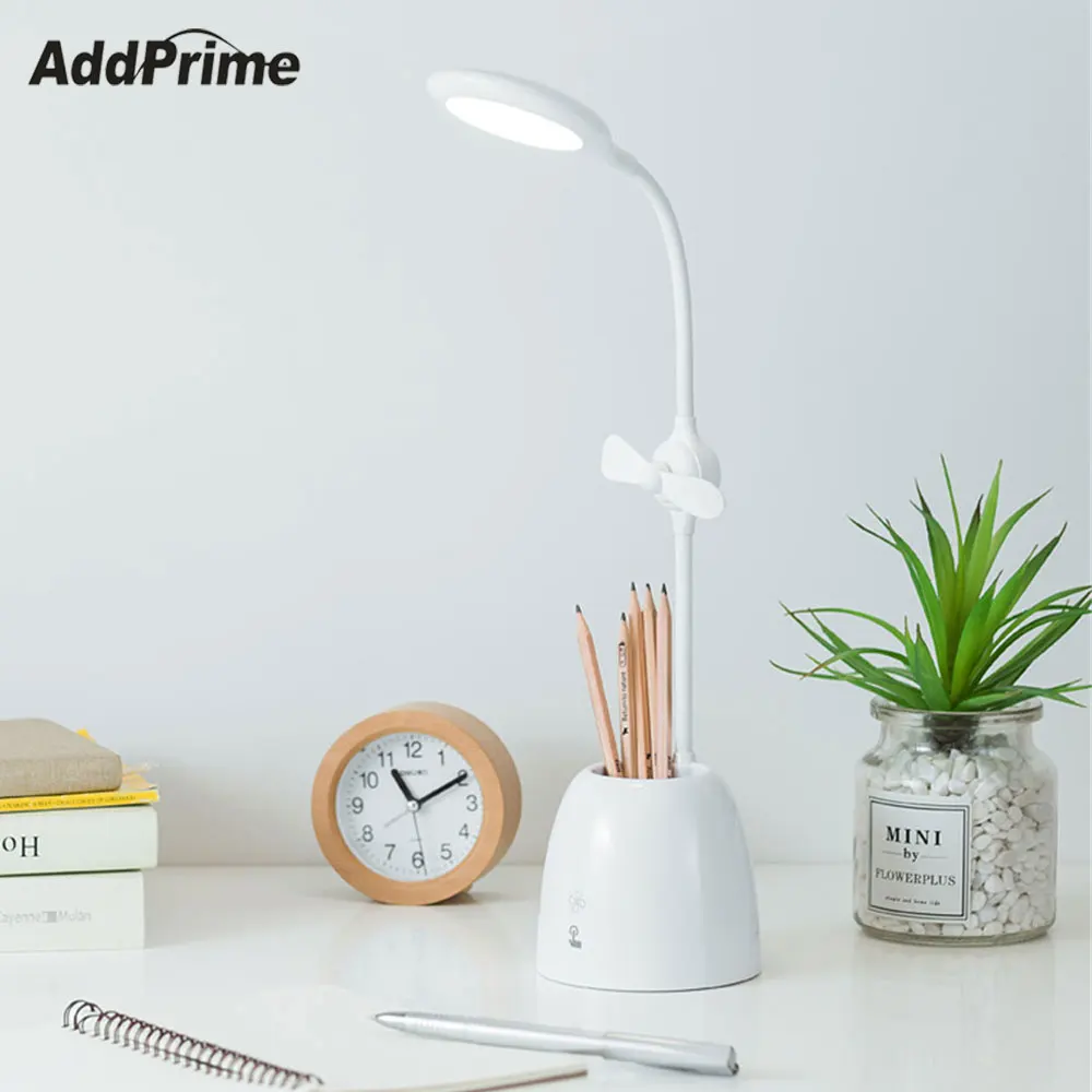 

3-in-1 USB LED Table Lamp Light With Fan Pen+Pen holder For Student Bedroom Reading Book Lights Desk Lamp Warm White Protect Eye
