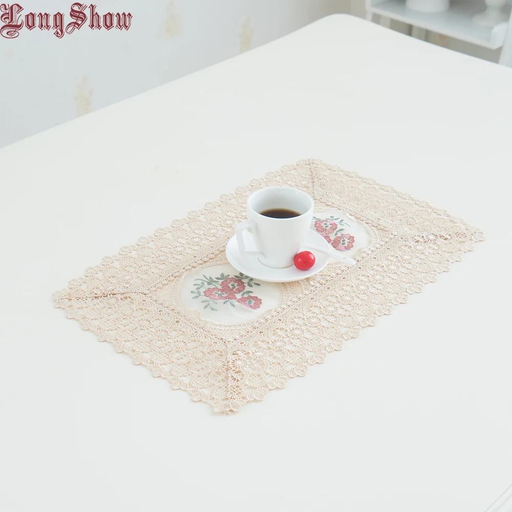 

1 Set 4pcs 30x45cm Organza Fabric Embroidered Dining Place Mats Pad For Table Decoration