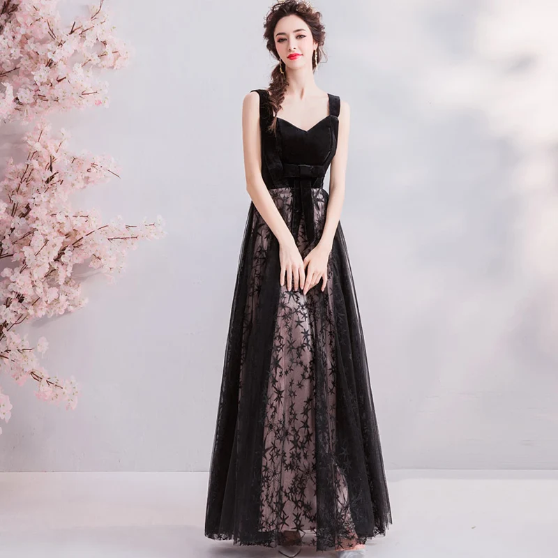 

It's YiiYa Prom Gowns Black V-neck Sleeveless A-Line Ankle-Length Party Dress Custom Plus Size Prom Dresses 2019 Design E234