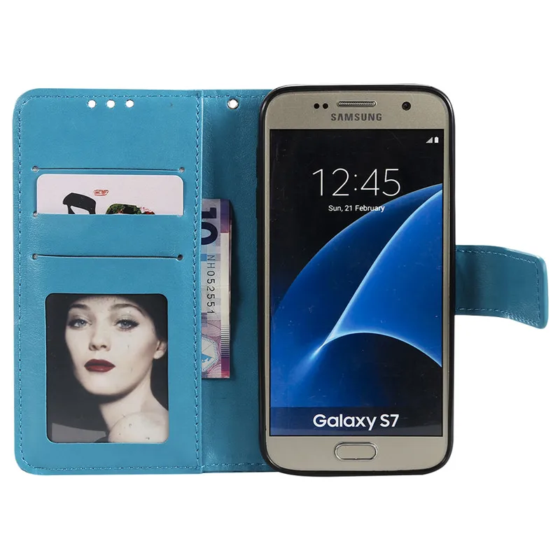 Роскошный чехол для Samsung Galaxy S7 тиснение кошелек флип кожа слот карт Мягкий ТПУ