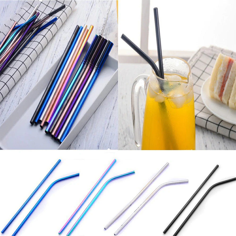 Stainless Steel Metal Drinking Straw Reusable Straws Straight / Bend