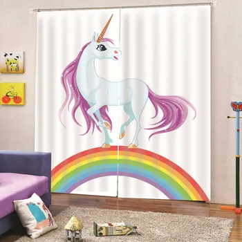 

Unicorn Print Windows Curtains for Living Room Bedroom Decorative Kitchen Curtains Drapes Window Treatments Rustic Style custom