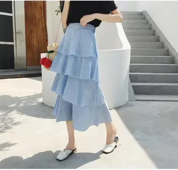 

2018 summer new long lattice cake skirt Korean version of the loose college wind dot temperament A-Line fashion Lap top skirt