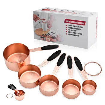 

5Pcs/Set Rose Gold Stainless Steel Measuring Cup DIY Coffee Salt Suger Baking Tools Kitchen Accessories 10set/lot
