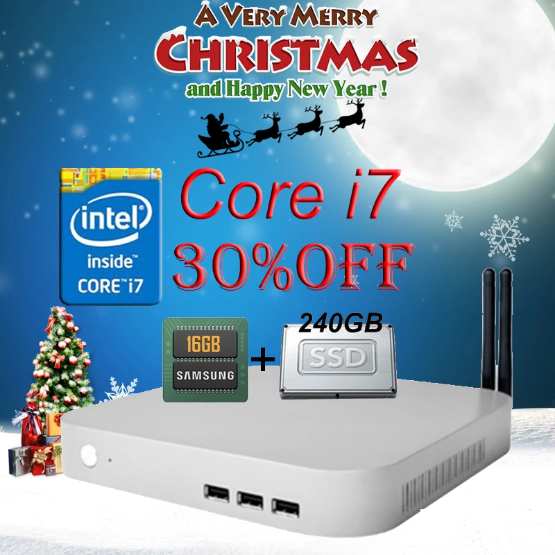 Micro Barebone HTPC T5 Intel CPU Core i7 16GB 240GB SSD HD Graphics 300M WIFI Windows10 Mini PC Computer