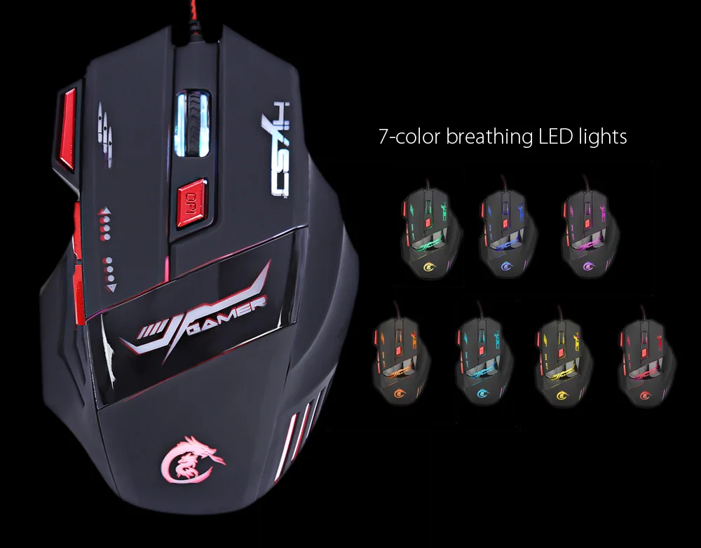 HXSJ H100 3200DPI Wired Optical Game Mouse with LED Light