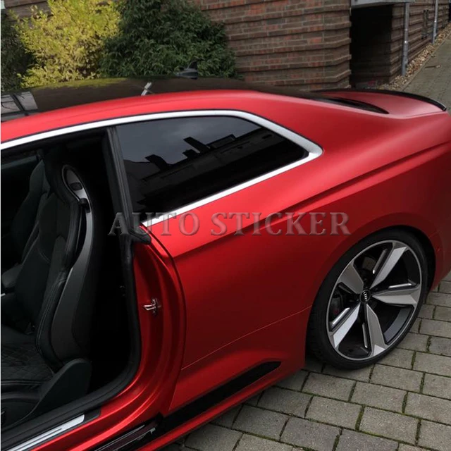 Red Matte Metallic Chrome Vinyl Car Wrap With Air Bubble Free Red