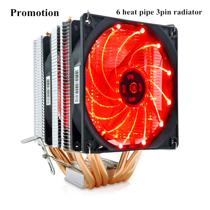 Для Intel LAG 1366 1155 1156 1151 1150 775 для AMD Socket AM3/AM2 3pin LED light Cooler Fan 6 Heatpipe Twin Tower 12 V