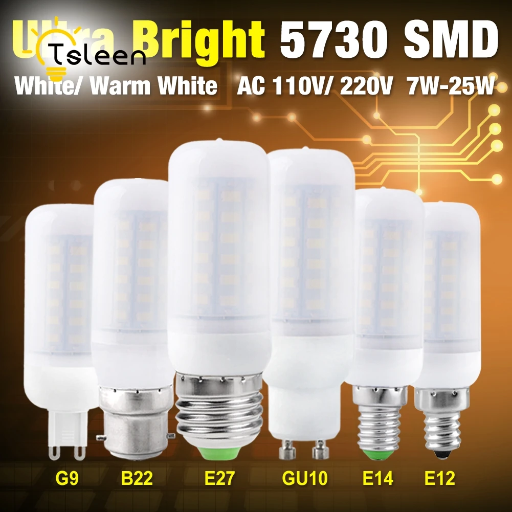 TSLEEN 10x Высокая яркость 5730 SMD E27 G9 светодиодный кукурузная лампа E14 B22 GU10 молочно-белый 110V 220V 7 Вт, 9 Вт, 12 Вт, 15 Вт, 20 Вт, 25 Вт Светодиодный светильник