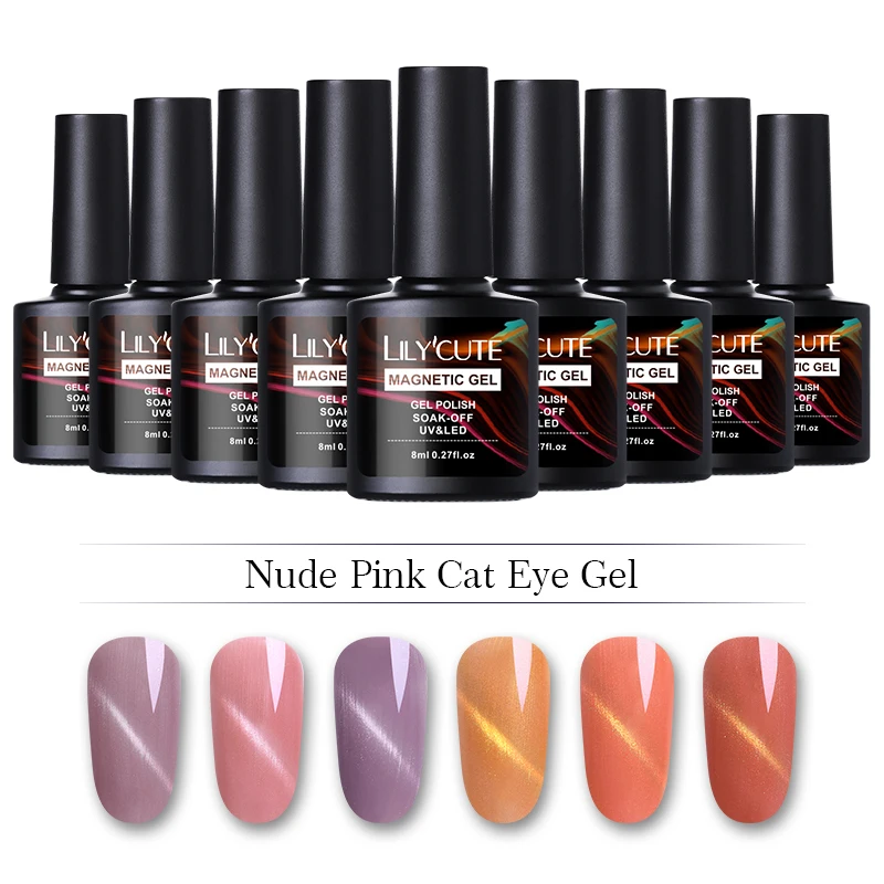 

LILYCUTE 10 Colors Pink Soak Off Magnetic UV Gel Nude Pink Cat Eye Nail Gel DIY Nail Art Gel Varnish 8ml Manicure