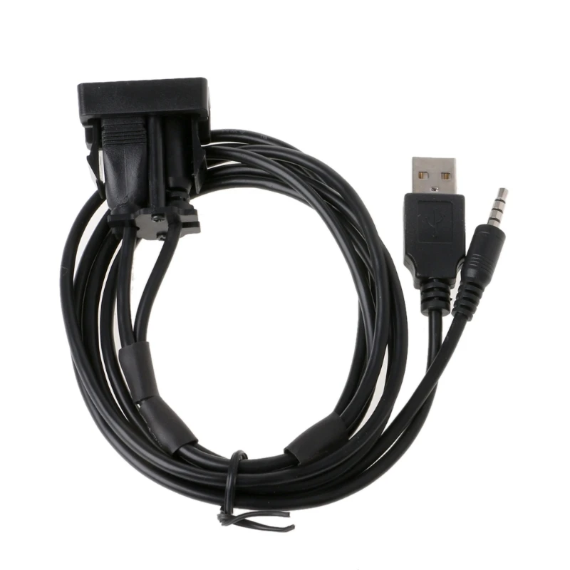 

1M Car Dash Flush Mount USB Port convenient 3.5mm AUX USB Extension Cable Adapter for Auto Boat