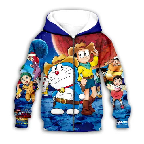 kawaii Doraemon Nobita Nobi 3D galaxy print Kids japan Cartoon anime hoodies sweatshirt baby boy girl Children casual pullover - Color: Kids  zip hoodies