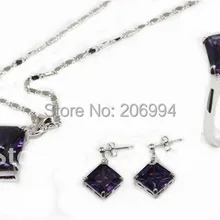 Дизайн элегантный сиреневый циркон ожерелье со стразами кулон серьги кольцо Модный комплект ювелирных изделий#9