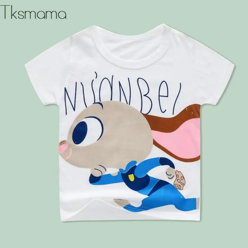 

Summer New Kids T-shirt Short-sleeved Girls Student's Clothing Pure Cotton Cartoon Rabbit Boys And Babies Tshirts Clothes