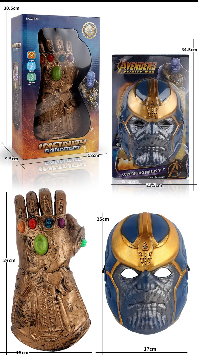 Halloween Led& Voice Avengers 4 Thanos Glove Masks Infinity Gauntlet Gloves Cosplay Movie Avengers Latex Mask Prop Set