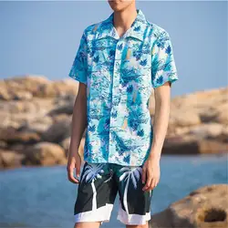 Modis гавайская рубашка с принтом короткий рукав Повседневное свободные пляжная рубашка Для мужчин плюс Размеры 5Xl Однобортный тонкий Camisa