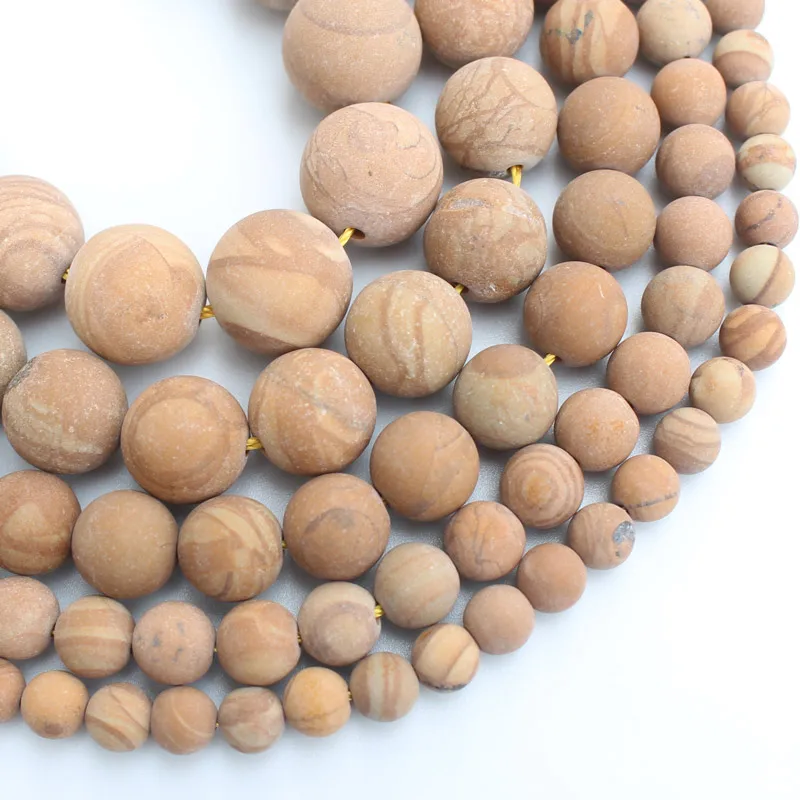 

Frost/Matte Yellow Wood Fossils stone 4-14mm Round beads 15"