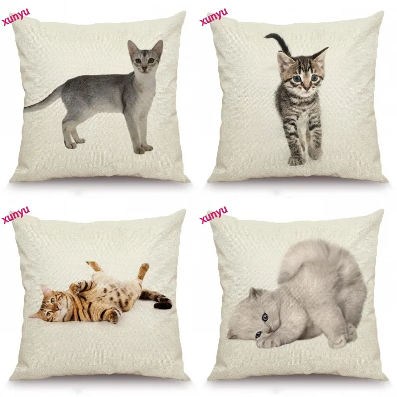 

XUNYU Pet Cat Cushion Cover Animal Pillow Case Linen Pillowcase Home Decorative Throw Pillow Cover for Sofa Couch 45x45cm BT017