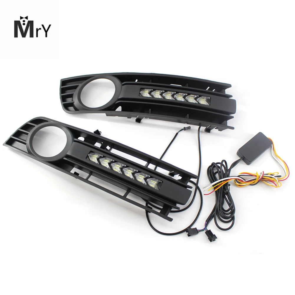 

2PCS Fog Light Grill Front Bumper Center Lower Grille Turn signal Light kit For Audi A4 B6 01-05