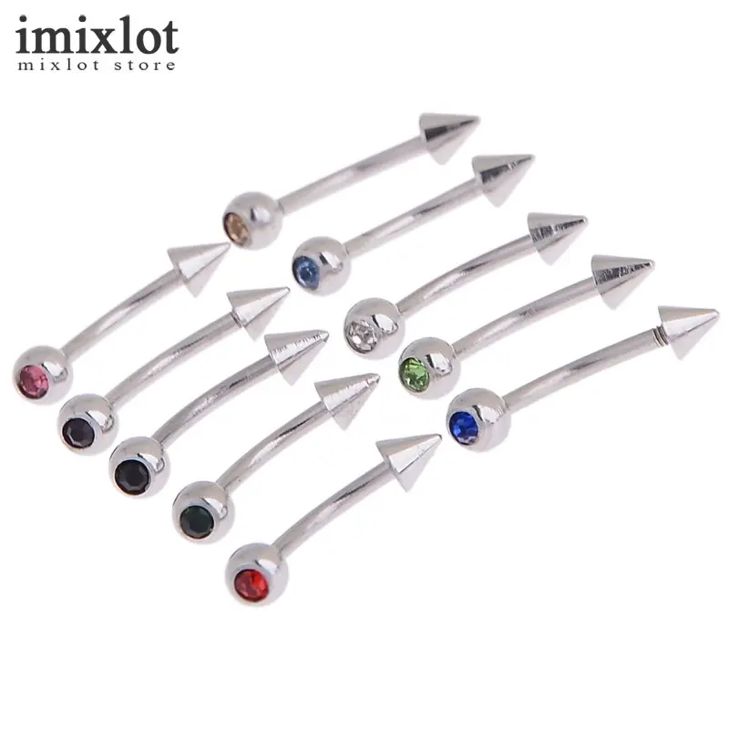Imixlot 1.0*8*3*3mm Surgical Steel Eyebrow Rings 16G Crystal Eyebrow