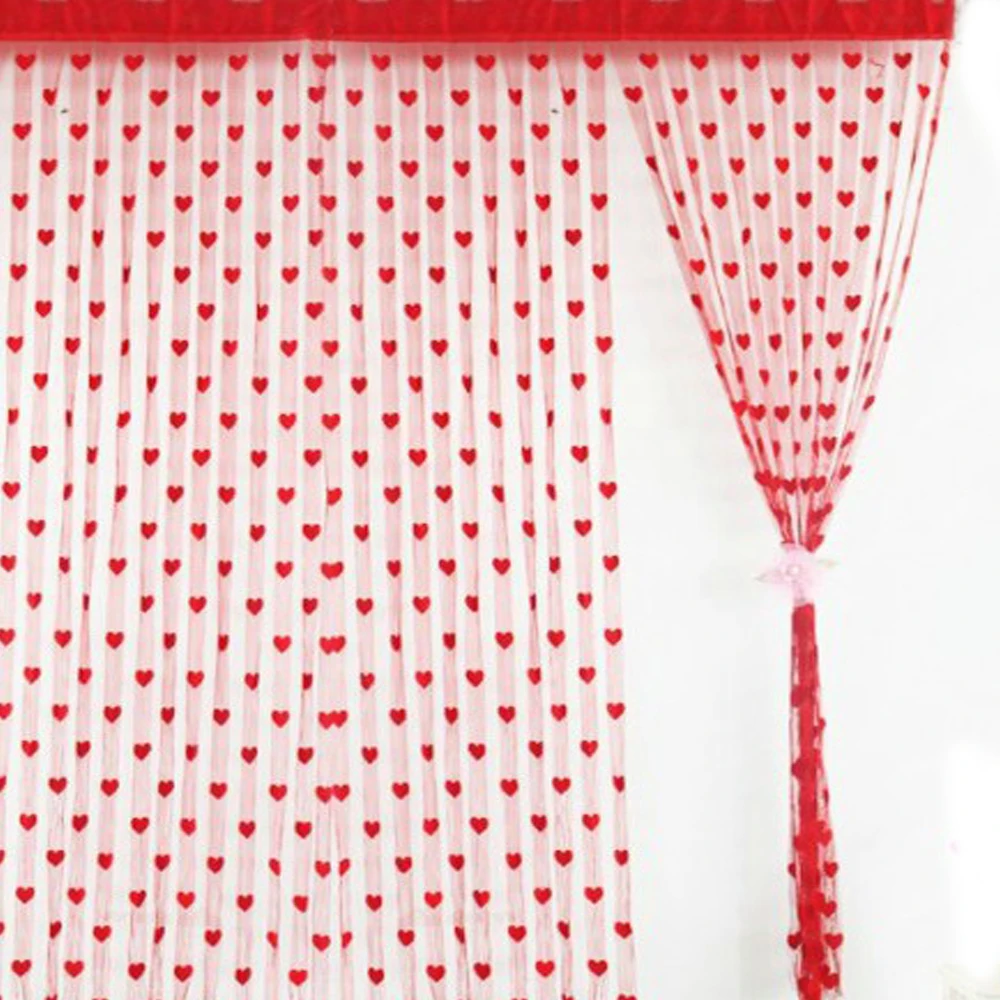 1 комплект романтическое сердце линия двери занавес, тюль, штора для гостиной, делитель шторы поставки свадебного декора - Цвет: red