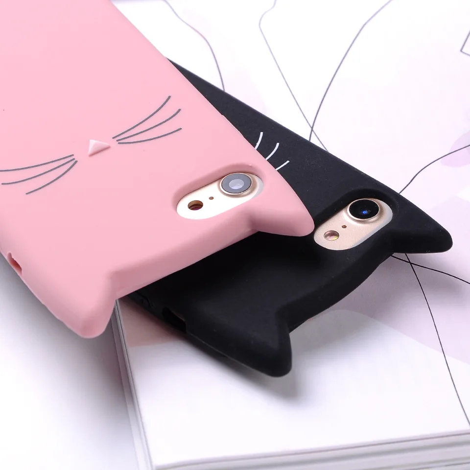 THREE-DIAO Case For iPhone 6 6S 7 8 Plus X Case 3D Cute Cartoon Animal Cat Ear Silicone Case For iPhone 5S SE 6 6S 7 8 Plus Capa
