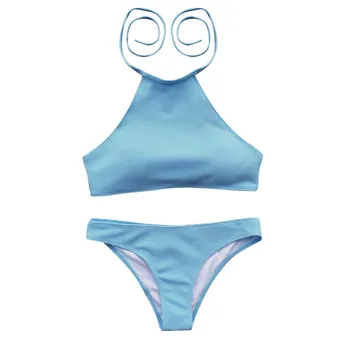 

2019 NEW Female Split Swimsuit Biquini Women's Bikini Two Piece Push Up Filled Bra Halter Swimwear Beachwear #0124