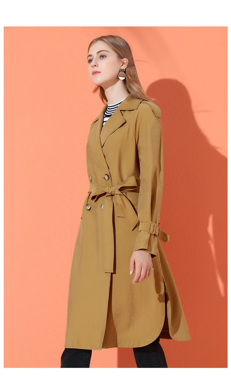 Automne Tournent Picture Manches Color Solide Réglable longue Manteau 2018 Nouvelle Mode Vers Mi Le C2130 Tranchée Coupe Femmes Longues Femelle vent Bas Taille IWHD92E