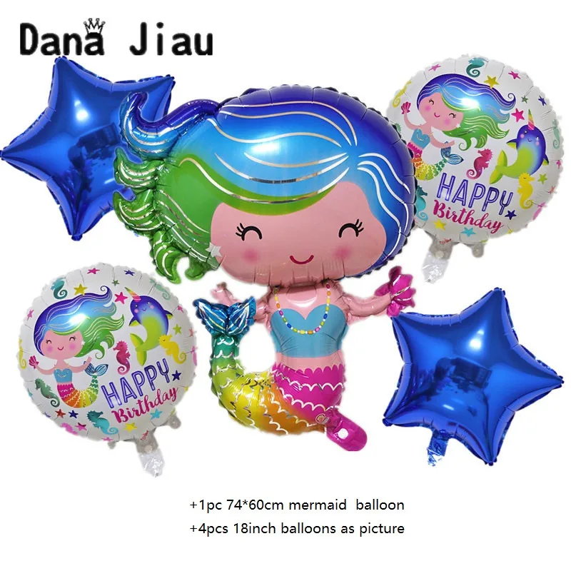 

blue Happy birthday party mermaid theme balloons princess doll toy holiday cartoon decoration foil balloon auto seal