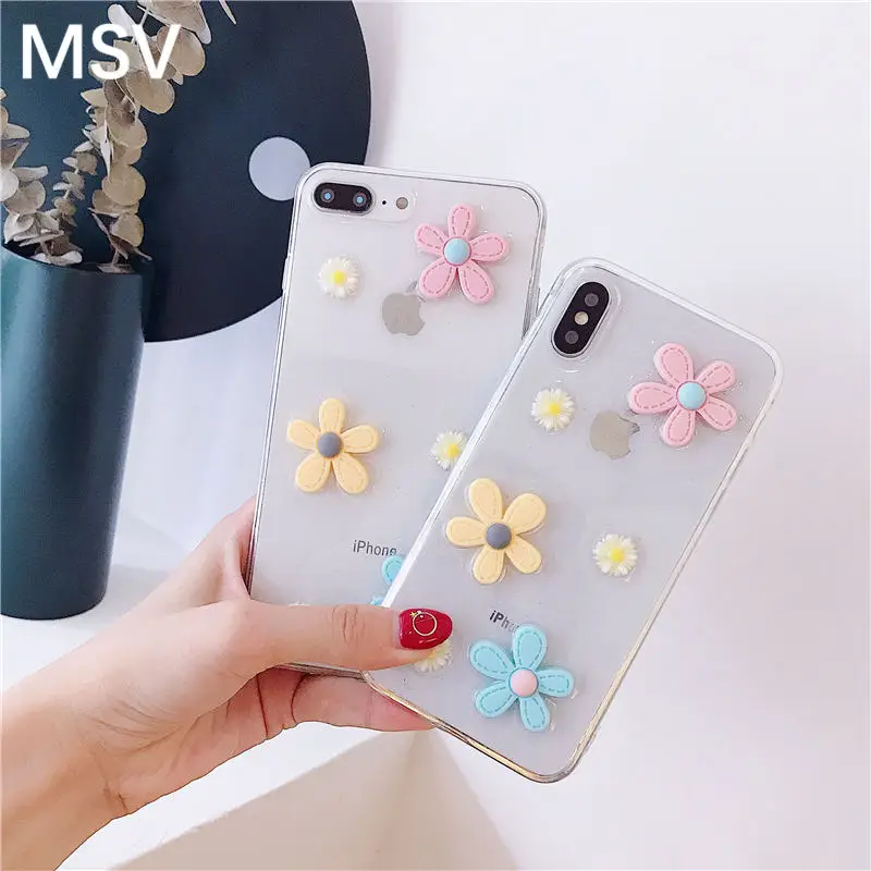 Epoxy Phone case For iphone X XR XS MAX 3D Glitter Transparent Cute Daisy Flower Case 8 6 7 6S Plus TPU Back Cover |