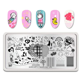 

BORN PRETTY Nail Stamping Stencil Templates Rectangle Geometry Stars Patterns Nail Art Image Plate Mother's Day L002