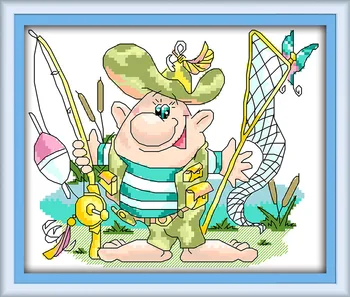 

Fishing Talent Needlework Patterns Wall Decoration Cross Stitch Embroidery Needlework Sets Gifts for Kids Dmc Embroidery Floss