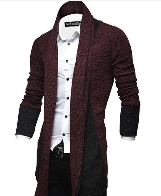Модные Для мужчин Лоскутные вязаные свитера Кардиган 2018 осень-зима пуловер с длинными рукавами Для мужчин Повседневное Перемычка тянуть