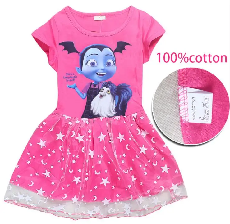 

New Arrival Summer Children Fashion Dresses Girls Lace Tutu Dress hair hoop for Kids Cartoon Vampirina Baby Short Sleeve Dresse