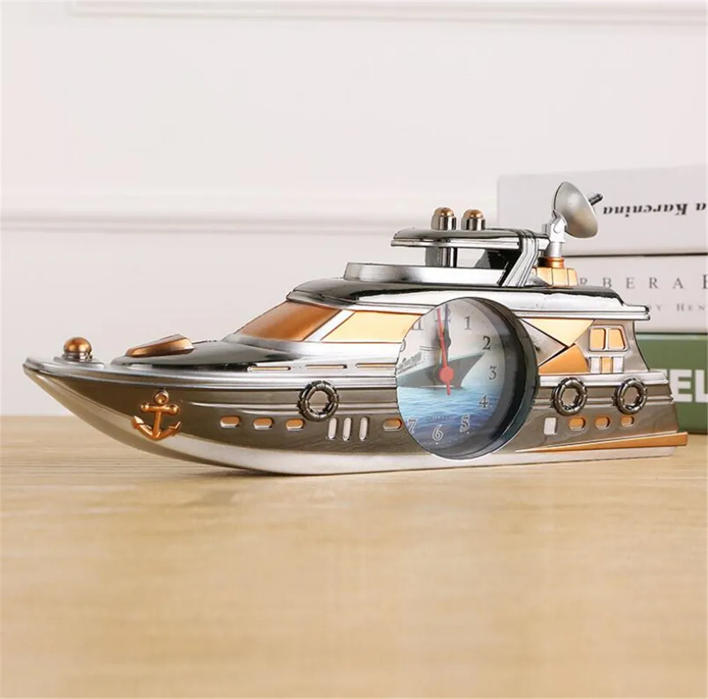 

Retro Yacht Decorating Alarm Clock Vintage ABS Quartz Table Watch Home Decoration Analog Clocks without Battery A2201c