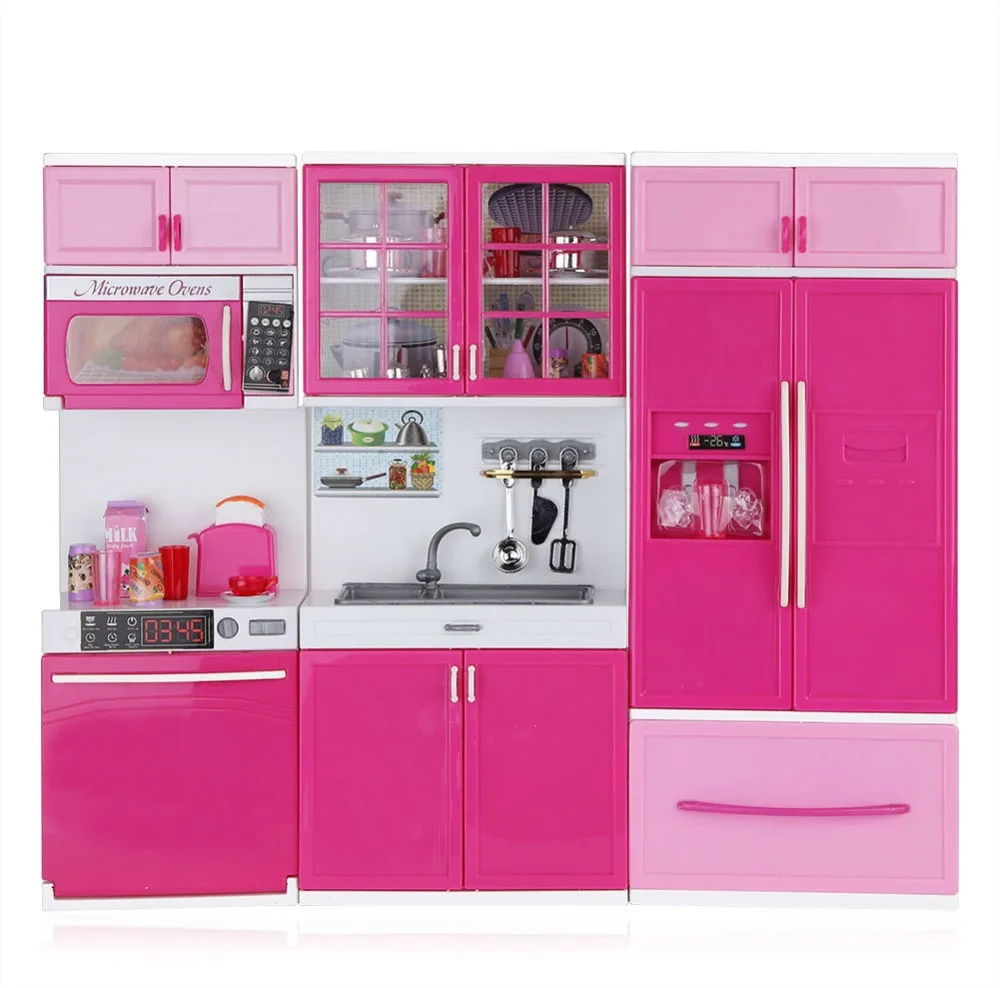 

Drop shipping DOOLNNG Kids Large Kitchen Playset Girls&Boys Pretend Cooking Toy Play Set Pink Simulation Cupboard Gift DL-1101
