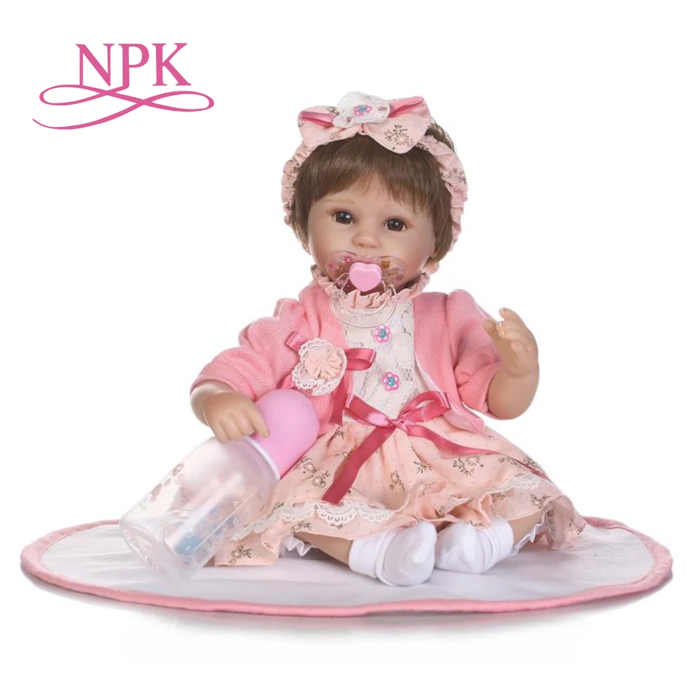 

NPK 16inch bebe realista menina baby girl doll Cute pink princess style with Bow knot hoop silicone baby reborn doll