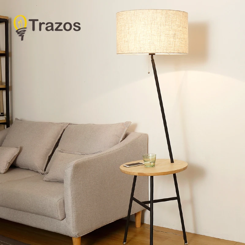 

TRAZOS Modern Nordic wooden floor lamps wood Fabric lampshade tripod Stacks for living room bedroom indoor home lighting fixture