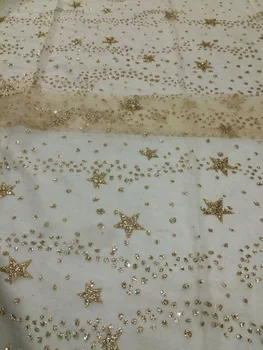 

Newest Jolin-341 african tulle mesh fabric sparkly glued glitter sequins lace fabric for party dress