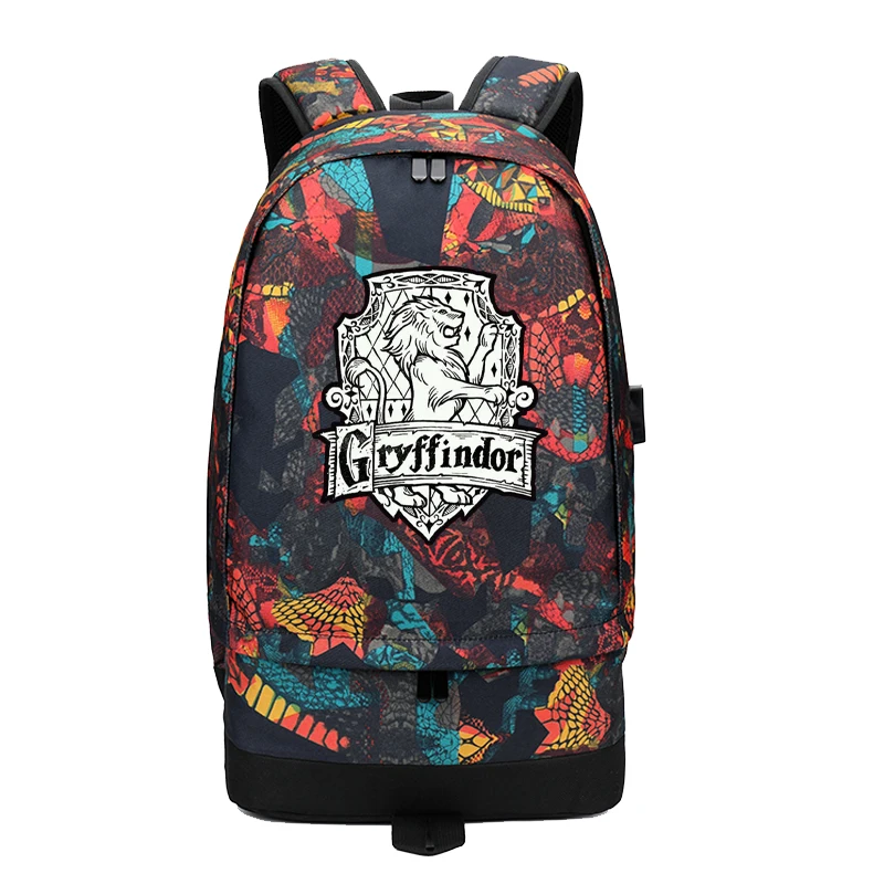 

Street Style USB Charging Laptop Backpack Harri Potter Printing Backpack Hogwarts Canvas School Bags Waterproof Travel Backpack