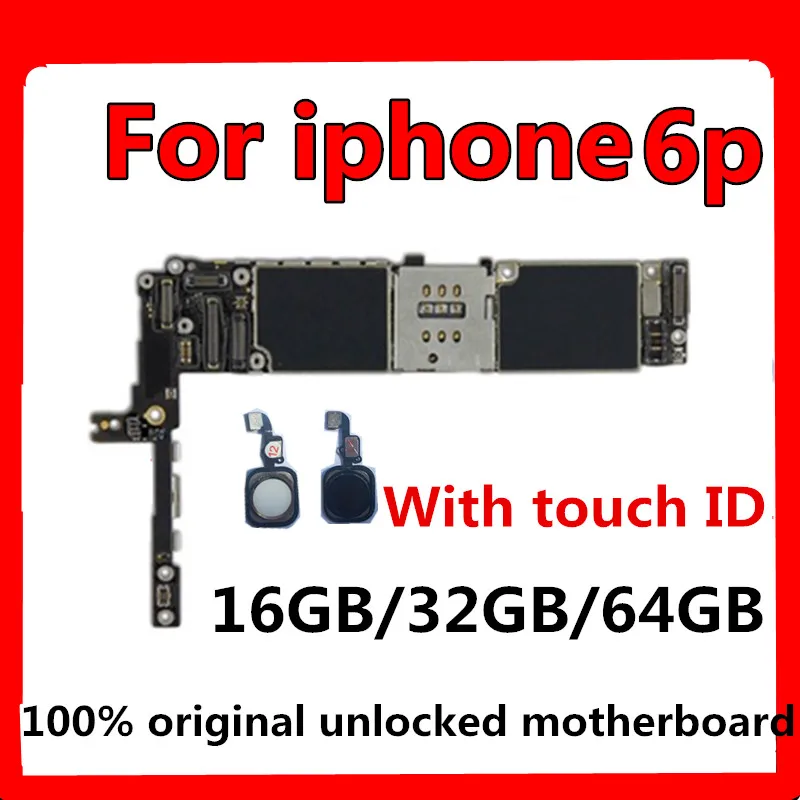 

With Touch ID/without Touch ID for iPhone 6 Plus Motherboard with Full unlocked,100% Original for iphone 6P Mainboard MB Plate