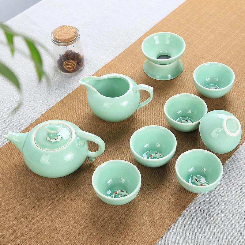 Longquan celadon керамический чайный сервиз, рыбная чашка, чайный набор кунг-фу, чайник, gaiwan, супница, чайная чашка, chaihai