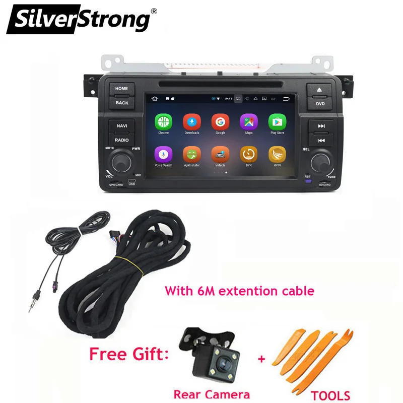 SilverStrong Android9.0 ips 1DIN E46 автомобильный DVD ips панель для BMW E46 DVD M3 Rover Авторадио E46 Android 2 Гб 16 Гб зеркальное соединение - Цвет: E46 DVD 6M Cable