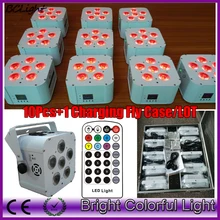 10 шт.+ 1 Летающий кейс/лот) RGBAW+ UV 6x18 Вт светодиодный литиевый аккумулятор питание от беспроводной, DMX 512 мытья/беспроводный светодиодный сценический светильник